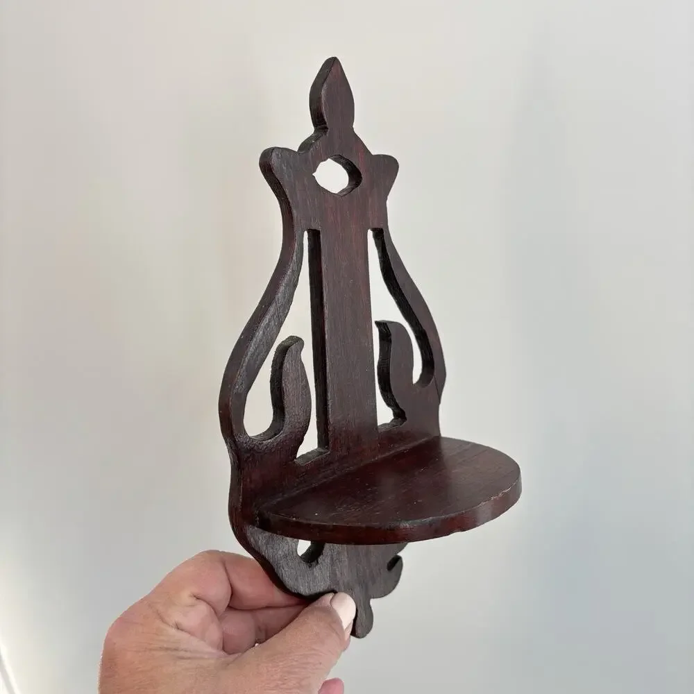 Gothic Wood Wall Shelf Curio Display Handmade Dark Wood Candle Plant Shelf Decor
